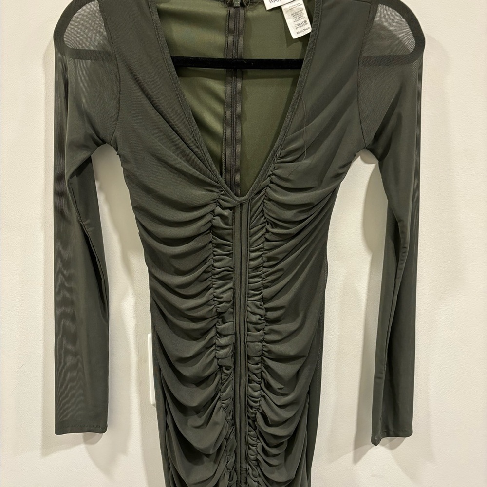 Green Ruched Long Sleeve Bodycon Dress for Night Out